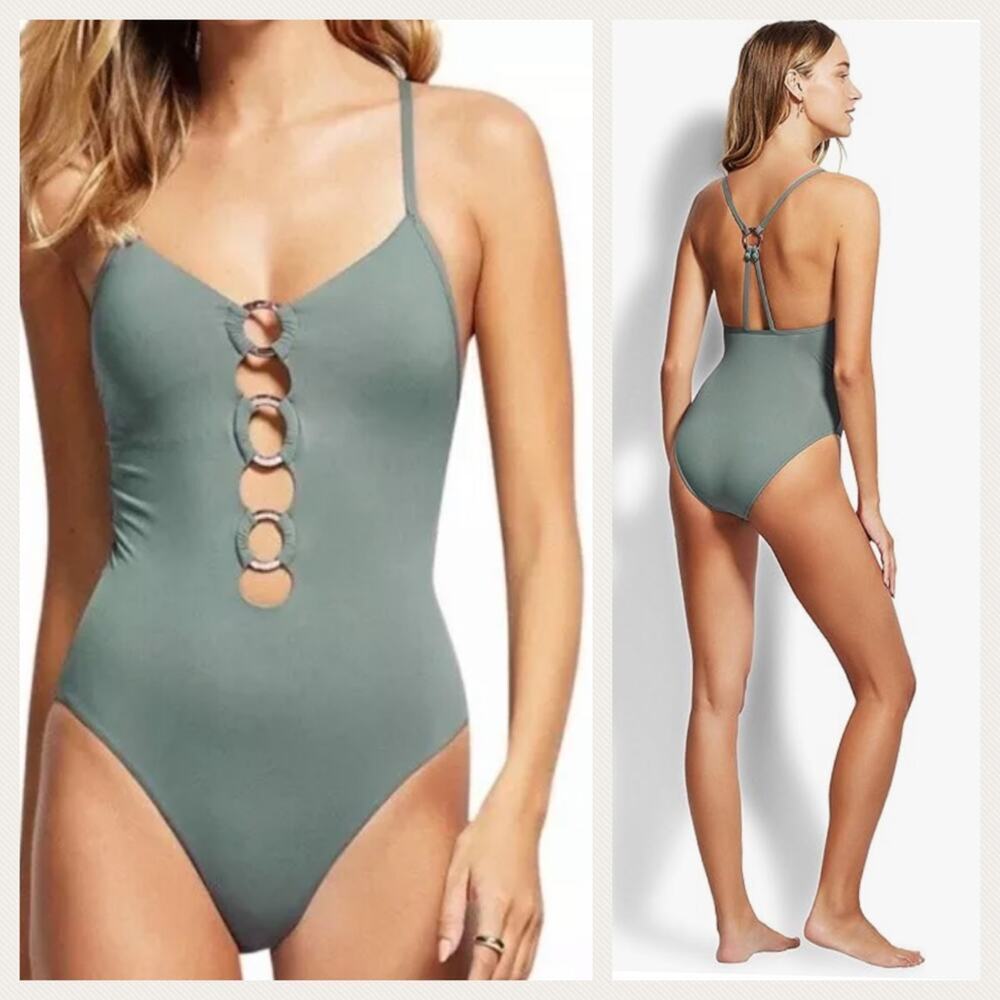 Seafolly Ring Front Maillot One Piece Swimsuit Size 8